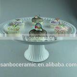 Ceramic Cake Stand , Metal Cake Stand White for Wedding & Party With Dome thumbnail-6