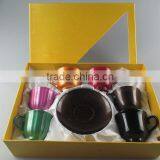 Hot Sale Colorful Porcelain Coffee Cup Set, High Quanlity Ceramic Glaze Cup and Saucer With Gift Box thumbnail-1