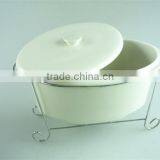 Stock White Oval Ceramic Soup Tureen With Cover and Steelness Parts, Color Gift Box for Promotion thumbnail-3