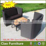 Leisure Garden Rattan Loveseat Sofa Furniture With Teak Wood Table thumbnail-2