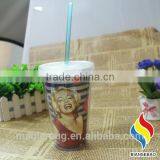 Hot Sale Paper Insert 16oz Plastic Tumbler Double Wall Drinking Mug thumbnail-4