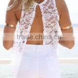 2015 Wholesale Low Price Sleeveless Sheer Lace Cutout Open Split Back See Through Top Vest Blouse thumbnail-2