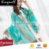 Green Digital Printed Silk Chiffon Shawl for Ladies in Spring and Summer thumbnail-1