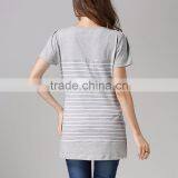 Pregnant Woman Nursing Clothes for Breastfeeding White and Gray Strips Tops Wholesale Maternity T-shirts thumbnail-2