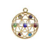 Zinc Based Alloy Yoga Healing Pendants Round Gold Plated Multicolor Rhinestone thumbnail-1