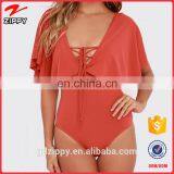 2016 New Style Sexy Orange Lace-up Bodysuit For Ladies Women Jumpsuits