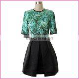 printed top patched black skirt fashion false two-piece dress