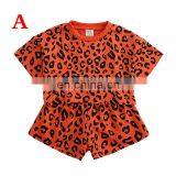 2019 Summer Kids LEOPARD TSHIRT & SHORTS SET Beige Brown Pink Leopard 2pcs Suits Clothing Set thumbnail-2