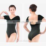 (2711) Short Sleeve Dance Leotard, Ballet Velvet Leotard, Green Velvet Leotard thumbnail-1