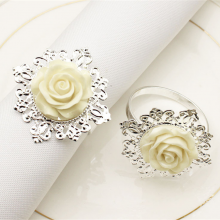 IN STOCK White Plastic Metal Flower Plant Napkin Ring For Wedding Festival Decor Wholesale thumbnail-3