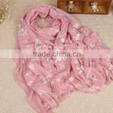 Wholesame Cotton Flower Embroidery Designs Women Hijab Scarf thumbnail-3