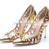 2015 gold color women dress shoes pumps of office ladies top quality lady leather high heel shoes
