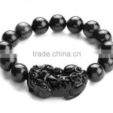 good beautiful bright real obsidian beads with a PiXiu hand chain