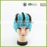 Blue Color Custom Knitted Pom Beanie Hat With Fur thumbnail-1