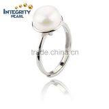 Wholesale cultured natural pearl ring 10mm AAA button sterling silver real pearl ring