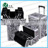 Zebra Aluminum Trolley Beauty Case Rolling Train Makeup Cosmetic Case Hair Style Lockable Box thumbnail-1