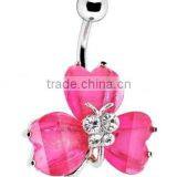 Pink Heart Glitter Flower Navel Ring,belly Ring,body Piercing Jewelry