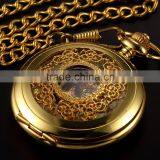 Fashion Skeleton Gold Case Roman Dial Mens Mechanical Pocket Watch thumbnail-4