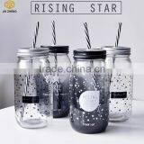 Beverage Creative Juice Drinking Glass Mason Jar With Straw Lid thumbnail-1