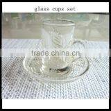 Disposable Clear Glass Cup Saucer Heat Resistant Patterned Glass Cups Set thumbnail-1