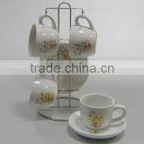 Set of 4 Flowers Decal Ceramic Cup and Saucer With Stand thumbnail-1