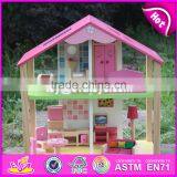 2017 New Products Lovely Girls Pink Wooden Dolls House for Sale W06A165 thumbnail-6
