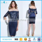 Clothing Women Off the Shoulder Half Sleeves Column Lace Office Formal Dress