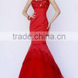 spaghetti strap sexy ball gown scoop neck wedding dress with red flowers embroidery