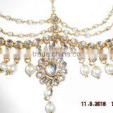 MATHAPATTI DAMINI PEARL KUNDAN Maang TIKA GOLD TONE CRYSTAL Hair Accessory thumbnail-2