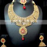 GOLD PLATED Polki Necklace Jhumka Chandelier EARRING Set thumbnail-4