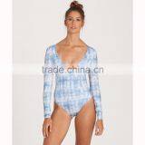 All Day Surf Lady Bodysuit Customizable Long Sleeves Deep V Neckline Swimsuit One Piece Rashguard 4 Way Stretchy Swimwear thumbnail-5