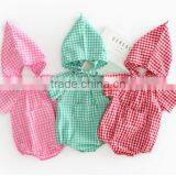 Seersucker Romper And Bonnet Summer Newborn Baby Clothing Set Gingham Clothes thumbnail-1