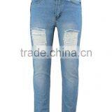 Slim Fit Light Blue Jeans Distressed Denim Jeans With Extreme Knee Rips thumbnail-3