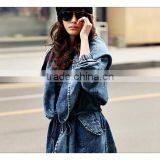 Spring New Design European Style Women Oversize Hooded Denim Trench Coat thumbnail-1