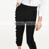 2017 Oem Eco-friendely Pink Cropped Flowing Frilled Women's Trousers thumbnail-4