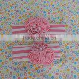 Mom&me Craft Flower Hairband 2016 Stripe Cotton Elastic Headband With Three Ruffle Flower Kids Hairwear Wholesale thumbnail-4