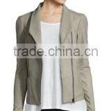 Rib Knit Asymmetrical Motorcycle Leather Jacket thumbnail-3