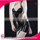 2016 New Sexy Fashion Women sheer leather Dress Black Faux Leather Mesh Club Dress