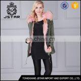 Women Hooded Pink Real Fox Fur Parka With Army Green Shell Material thumbnail-5