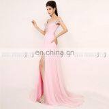 Elegant One Shoulder Unique Beading Chiffon Glittering Beads Long Evening Dress XU013 thumbnail-2