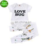 "love Bug" 2019 Floral Print Baby White Rompers & Pants 2pcs Set