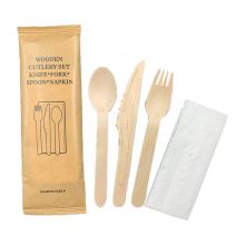 Individual Kraft Paper Packing Eco-friendly Wooden Cutlery Set 3 Pieces With Napkin