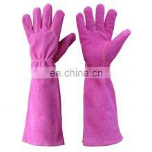 HANDLANDY Hot Sell Cowhide Purple Thorn Proof Gauntlet Garden Gloves For Home thumbnail-5