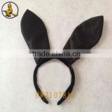 Black Satin Bunny Ear Headband