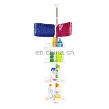 4 Layer Tension Pole Shower Corner Rack Metal Bathroom Corner Shelf Telescopic Shower Caddy Stand With Towel Rod thumbnail-1
