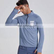 Half Zip Long Sleeves Sweatshirts Gym Training Stand Collar T Shirt 2023 New Wholesale Outdoor Sportswear Fitness Top For Men thumbnail-1