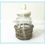 Fulaishan Hot Sale Willow Stand With Glass Round Storage Jar and Ceramic Lid and Ribbons thumbnail-1