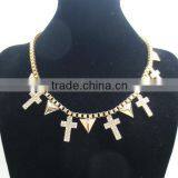 Metal Triangle and Rhinestone Cross Charm Necklace