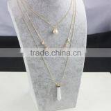 2015 Newest 3rows Natural Opal Stone and Pearl Pendant Necklace thumbnail-2