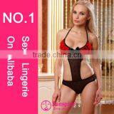 2015 High Quality Hot Sales Sexy Leather Lingerie Sexi Open Bikini Teddy Sexy Lingerie Fishnet Teddy thumbnail-1
